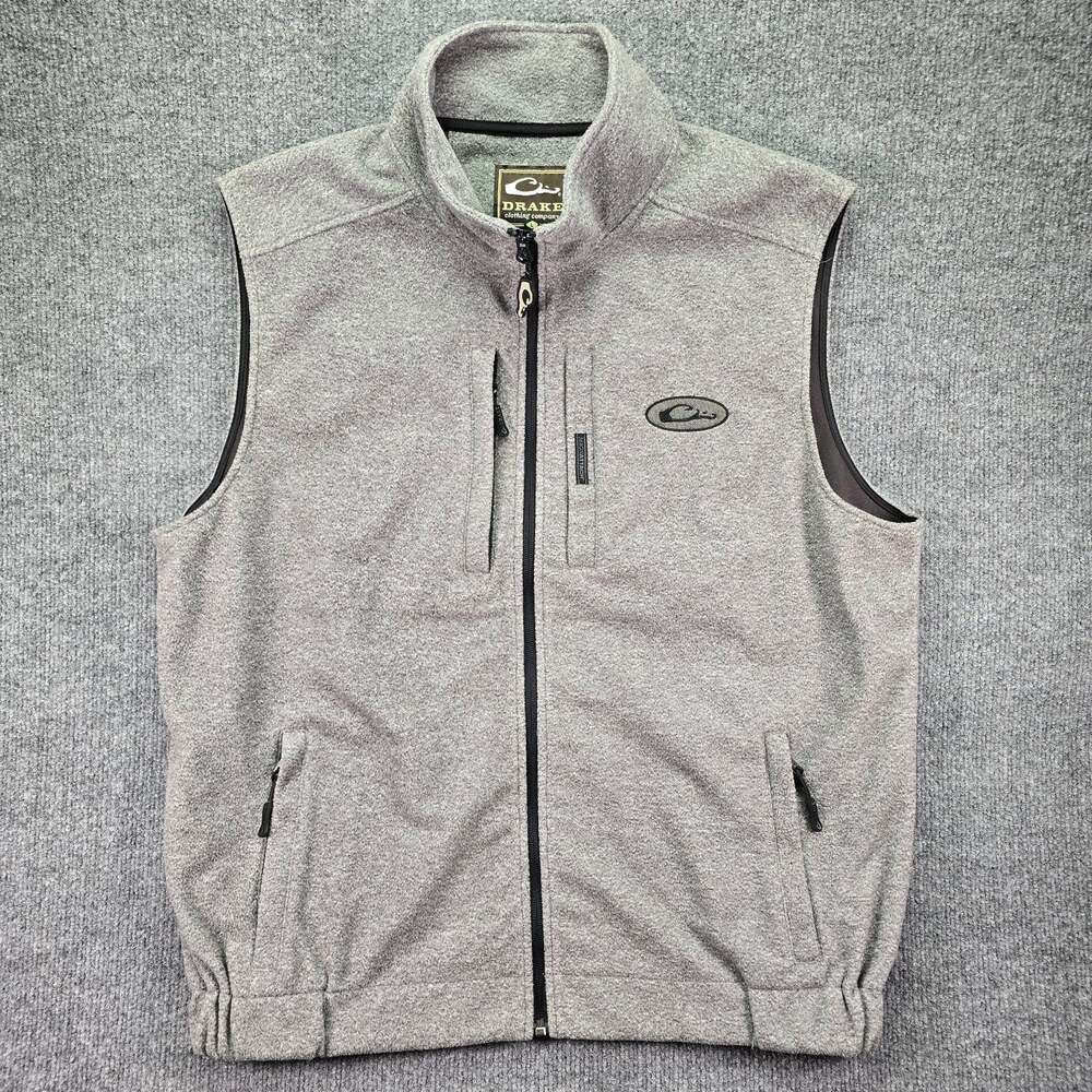 Drake Waterfowl Vest Mens Large Heather Gray Full Zip Fleece Sleeveless Pockets